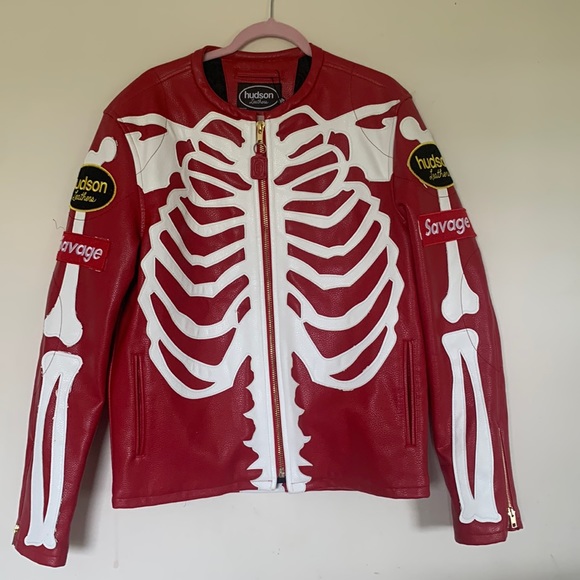 Hudson Leather Skeleton Motorcycle Men’s Leather Jacket - Picture 2 of 16